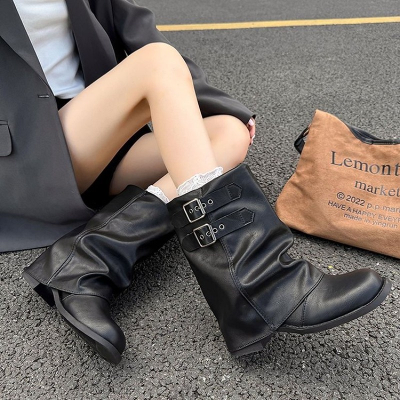 Embroidery Garments - Botas femininas de cano médio com