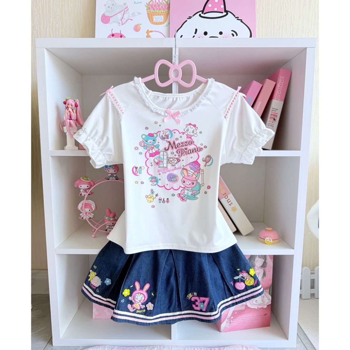Japonês doce saia define verão - Embroidery Cotton Shirt avaliação e preço