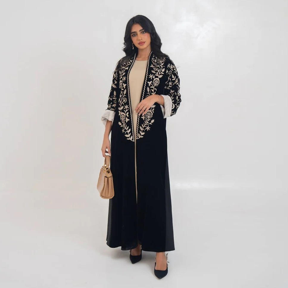 Abaya de Veludo Aberta Dubai K - Embroidery Kebaya avaliação e preço
