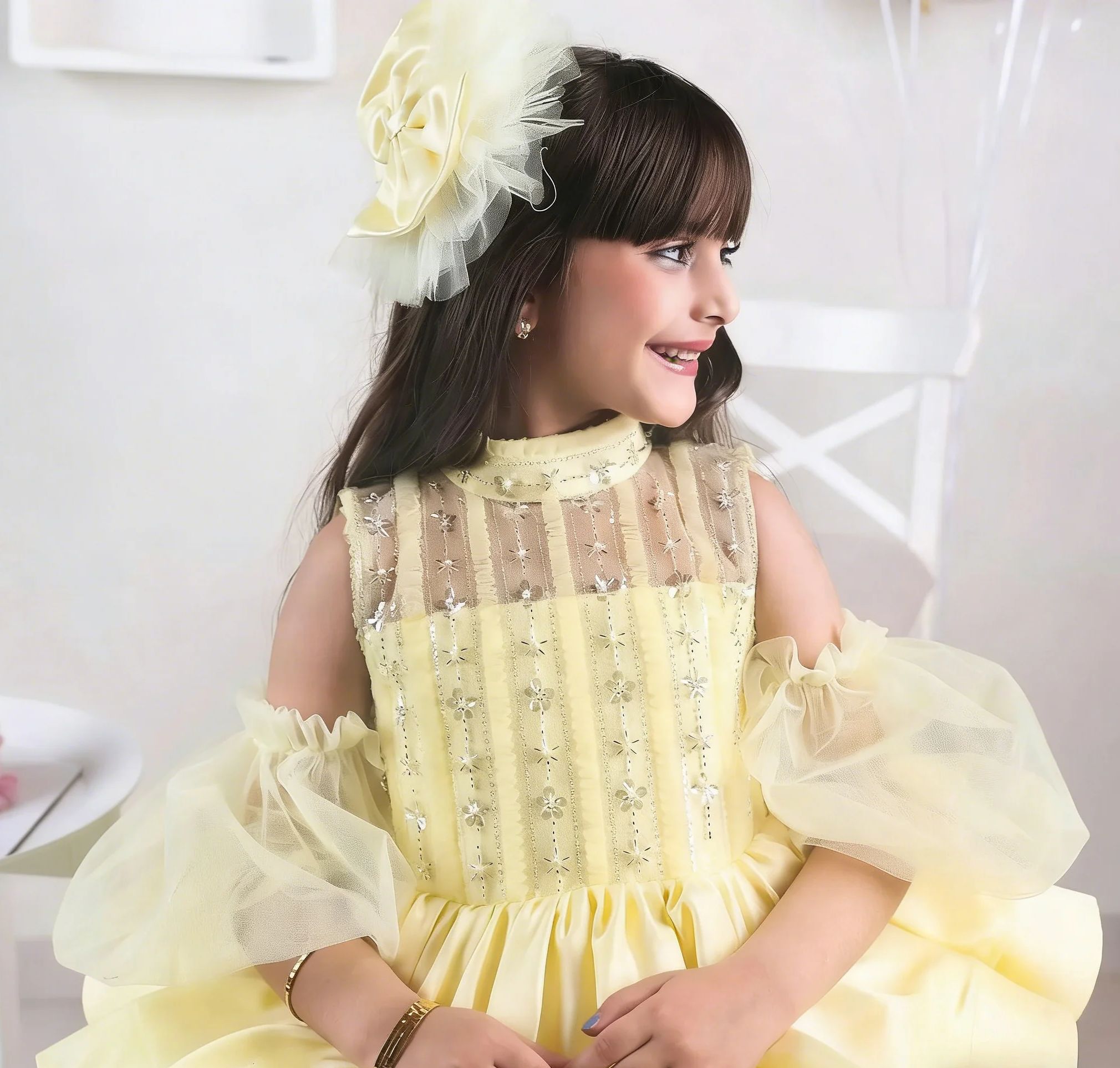 Vestidos de menina de flor ama - Embroidery Yellow Dress avaliação e preço